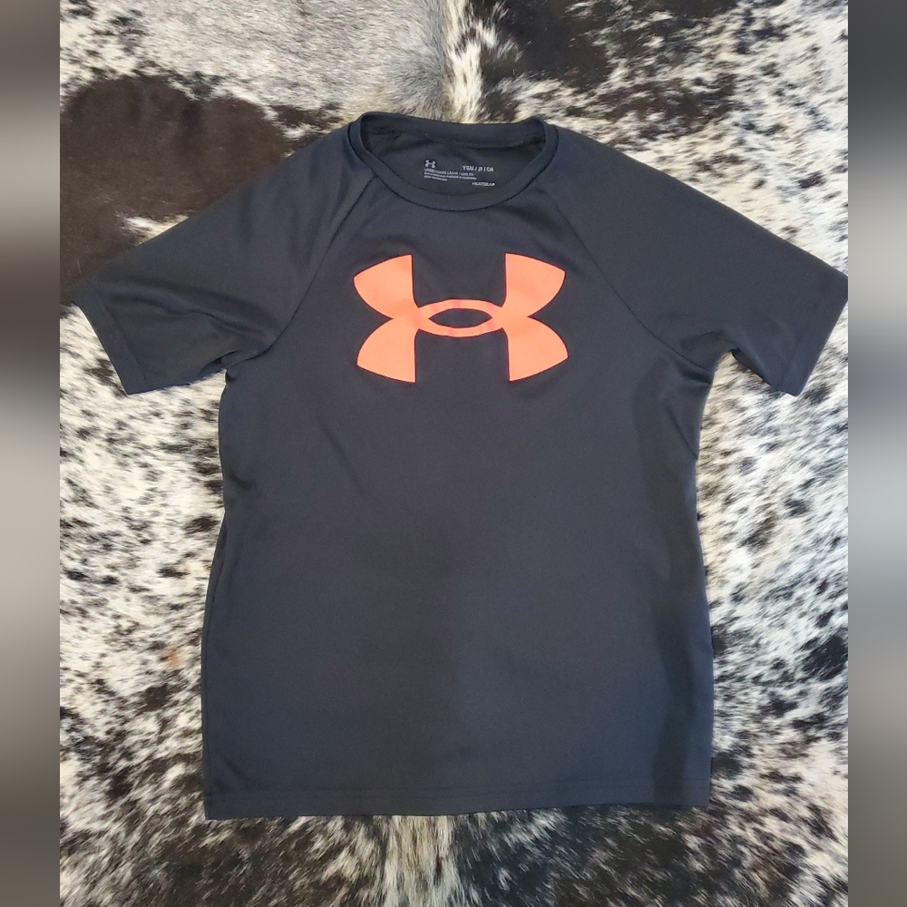 Under Armour Boys' Black Short-Sleeve Logo Tee with Orange Accent